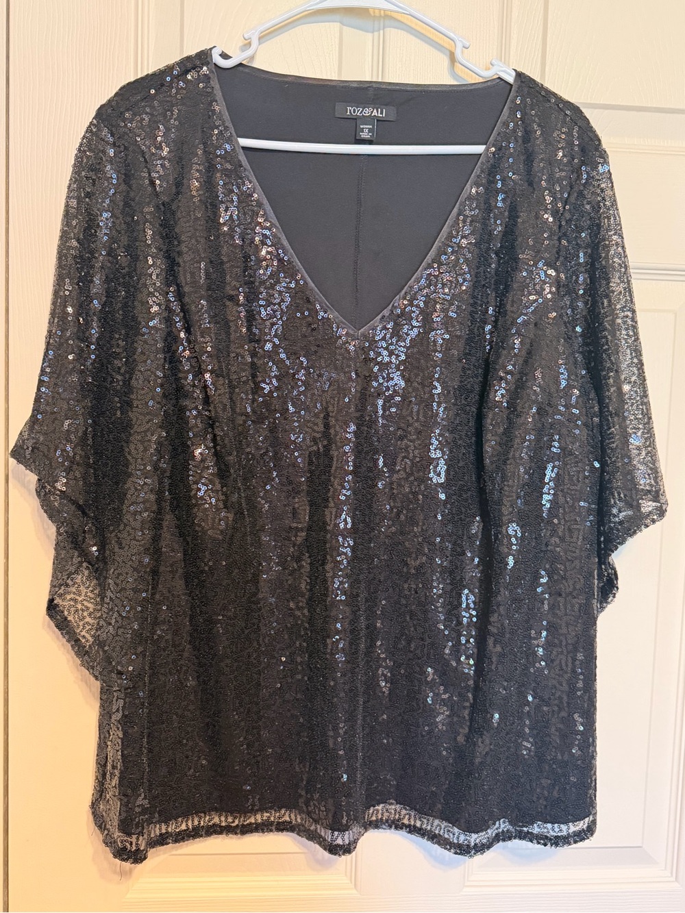 Roz & Ali Black Sequin  Women's Top - 1X